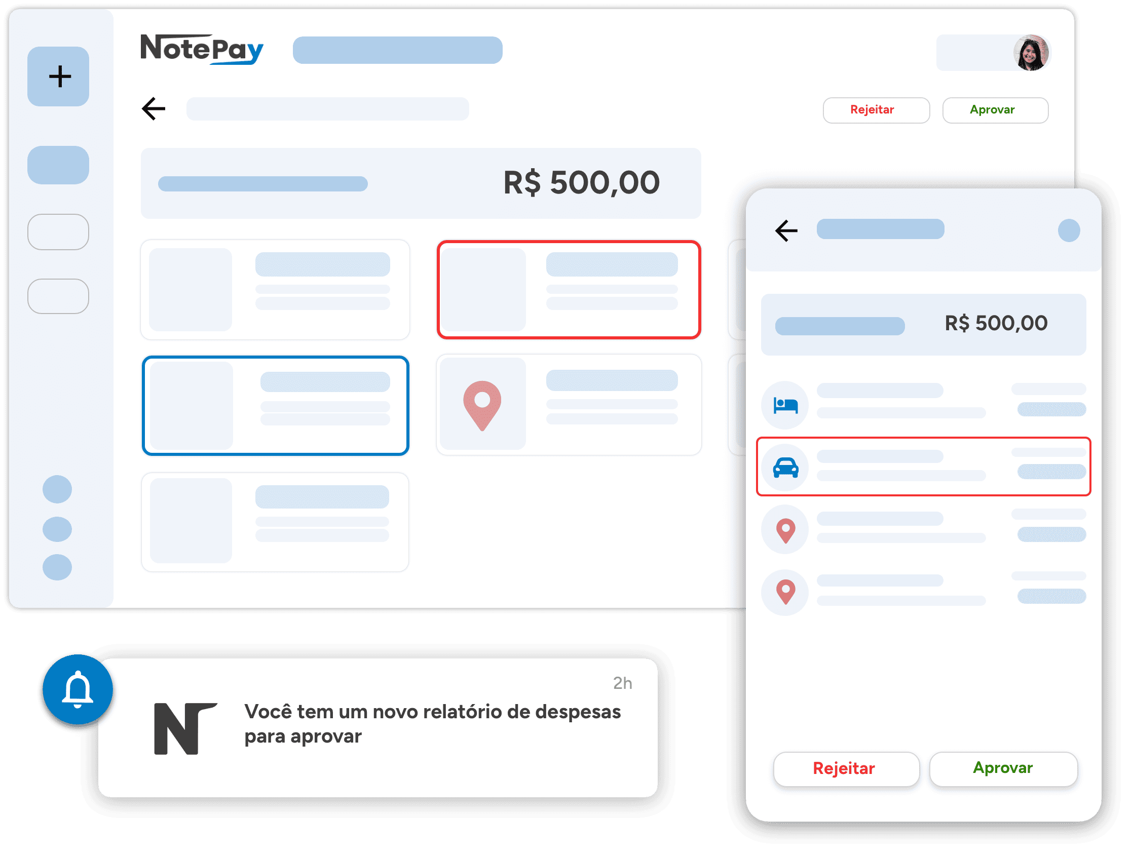 Painel para aprovar ou rejeitar despesas dos funcionários